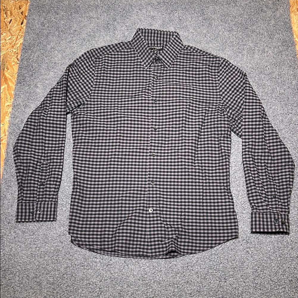 Express Black And Gray Checkered Men's Shirt